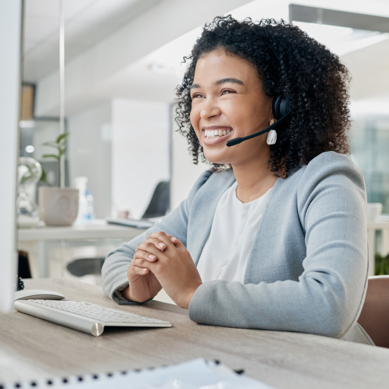 Woman on phone using headset